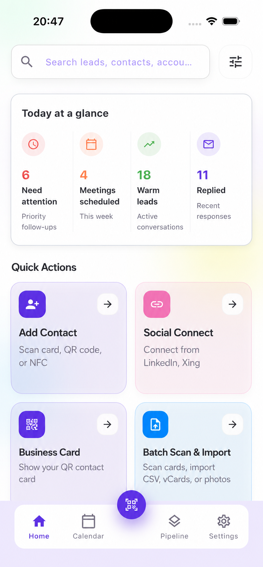 SalesCard home dashboard screen